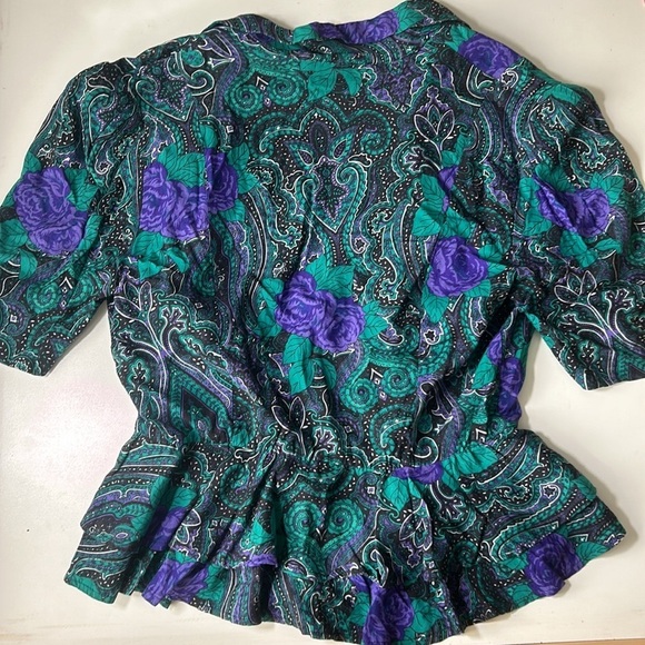 Chel’sea L’td Vintage Paisley And Floral Button Up Cropped Blouse Sz 14 A - Picture 3 of 4